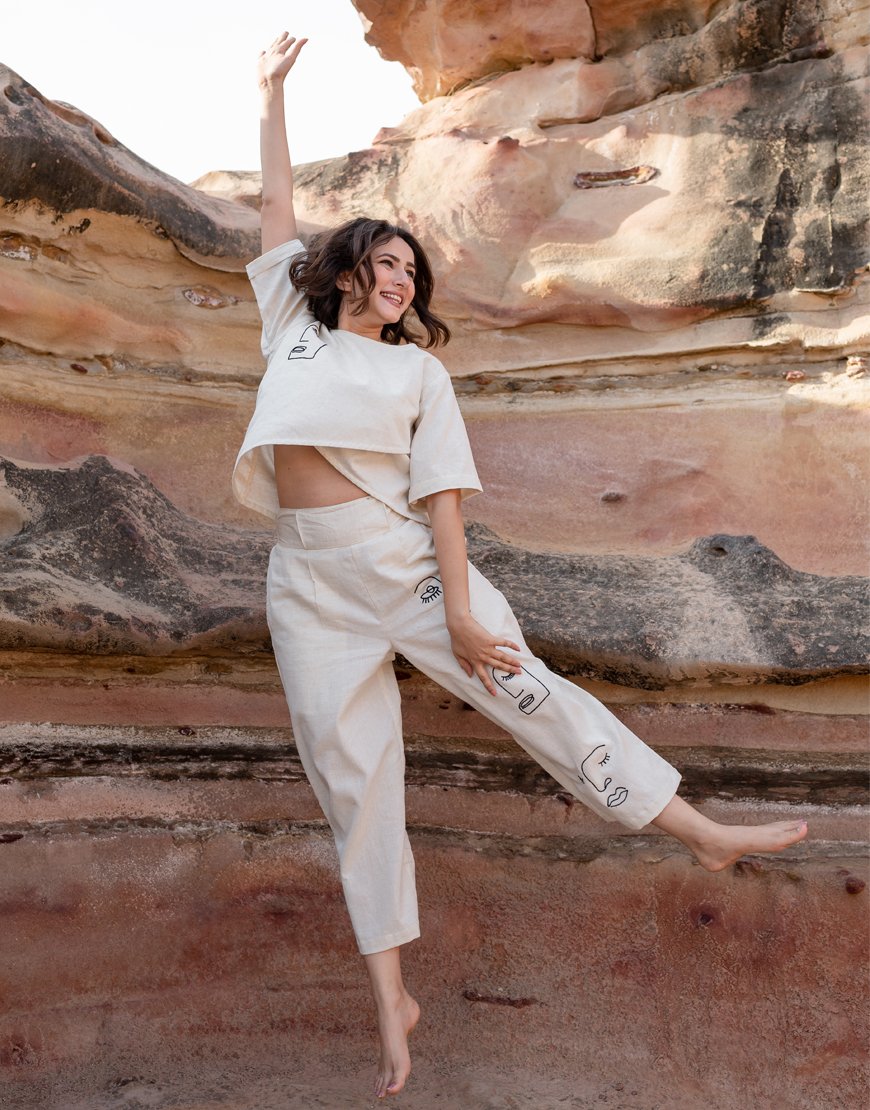 Artsy Khadi Cream Co-ord Set Top & Palazzo