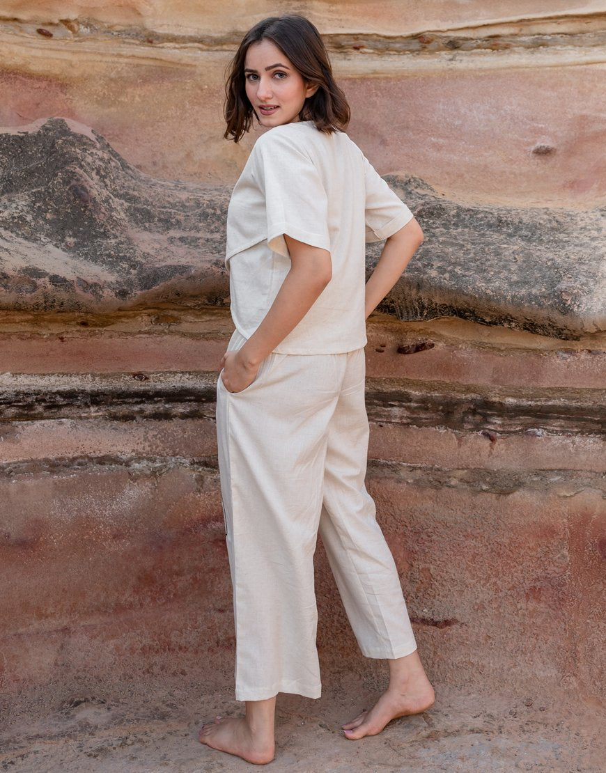 Artsy Khadi Cream Co-ord Set Top & Palazzo