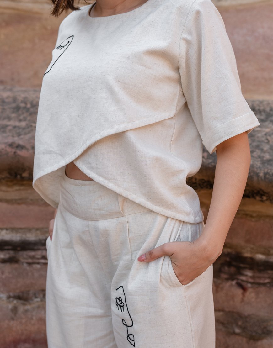 Artsy Khadi Cream Co-ord Set Top & Palazzo