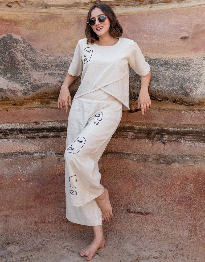 Artsy Khadi Cream Co-ord Set Top & Palazzo
