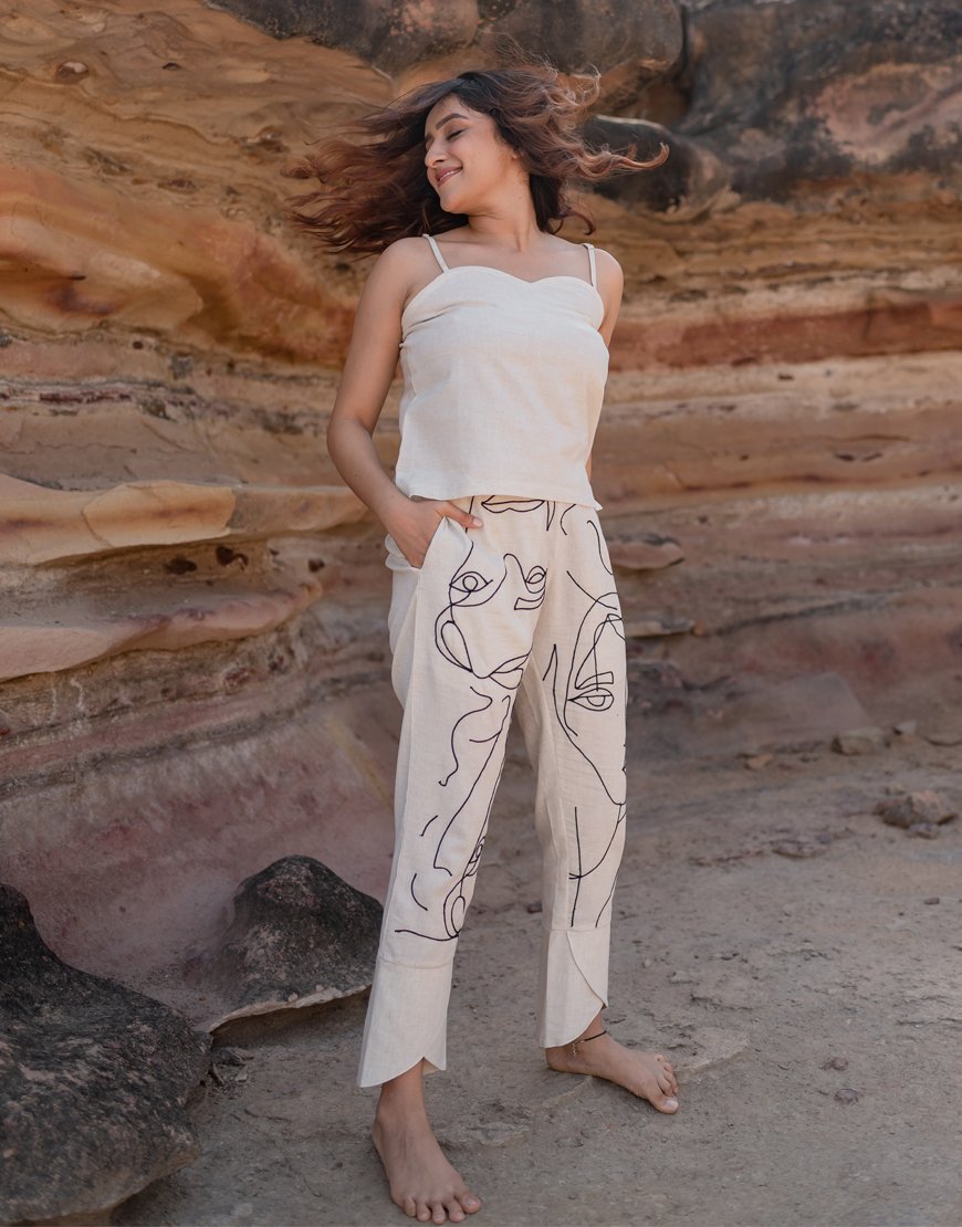 Artsy Khadi Cream Criss-Cross Pants