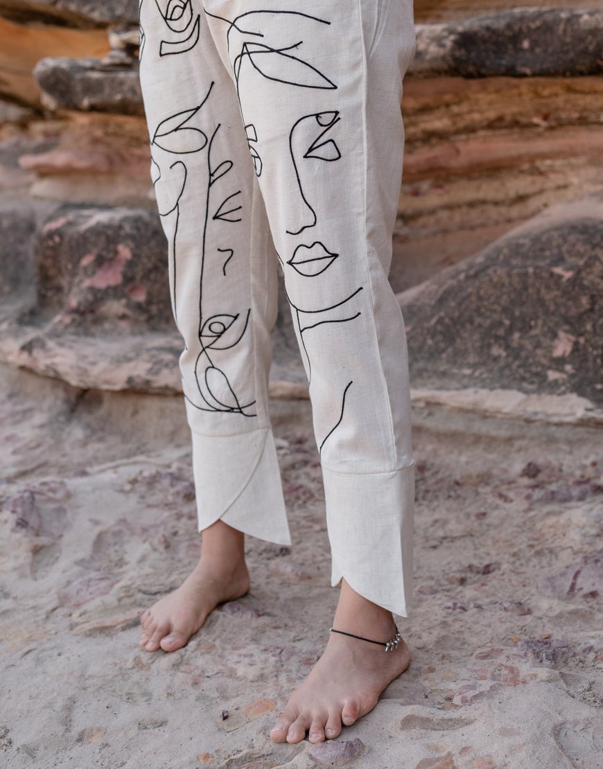 Artsy Khadi Cream Criss-Cross Pants