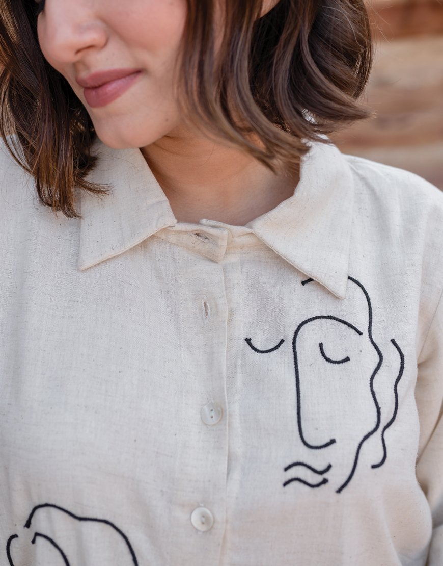 Artsy Khadi Cream Shirt Dress