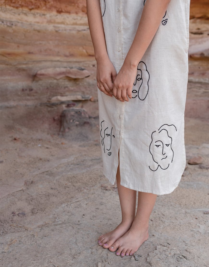 Artsy Khadi Cream Shirt Dress