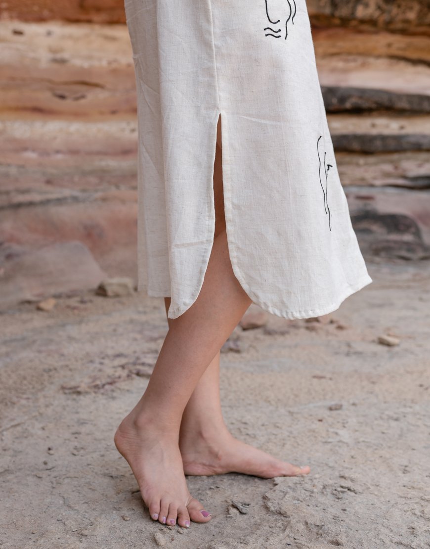 Artsy Khadi Cream Shirt Dress