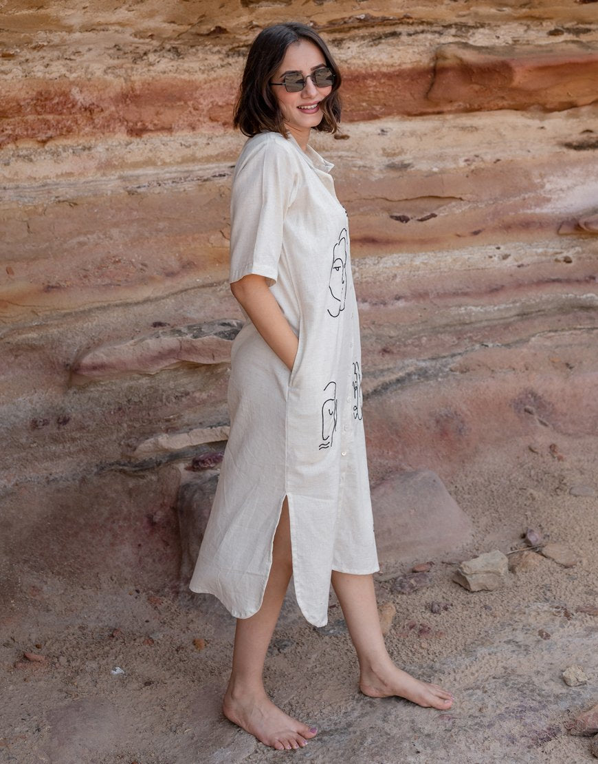 Artsy Khadi Cream Shirt Dress