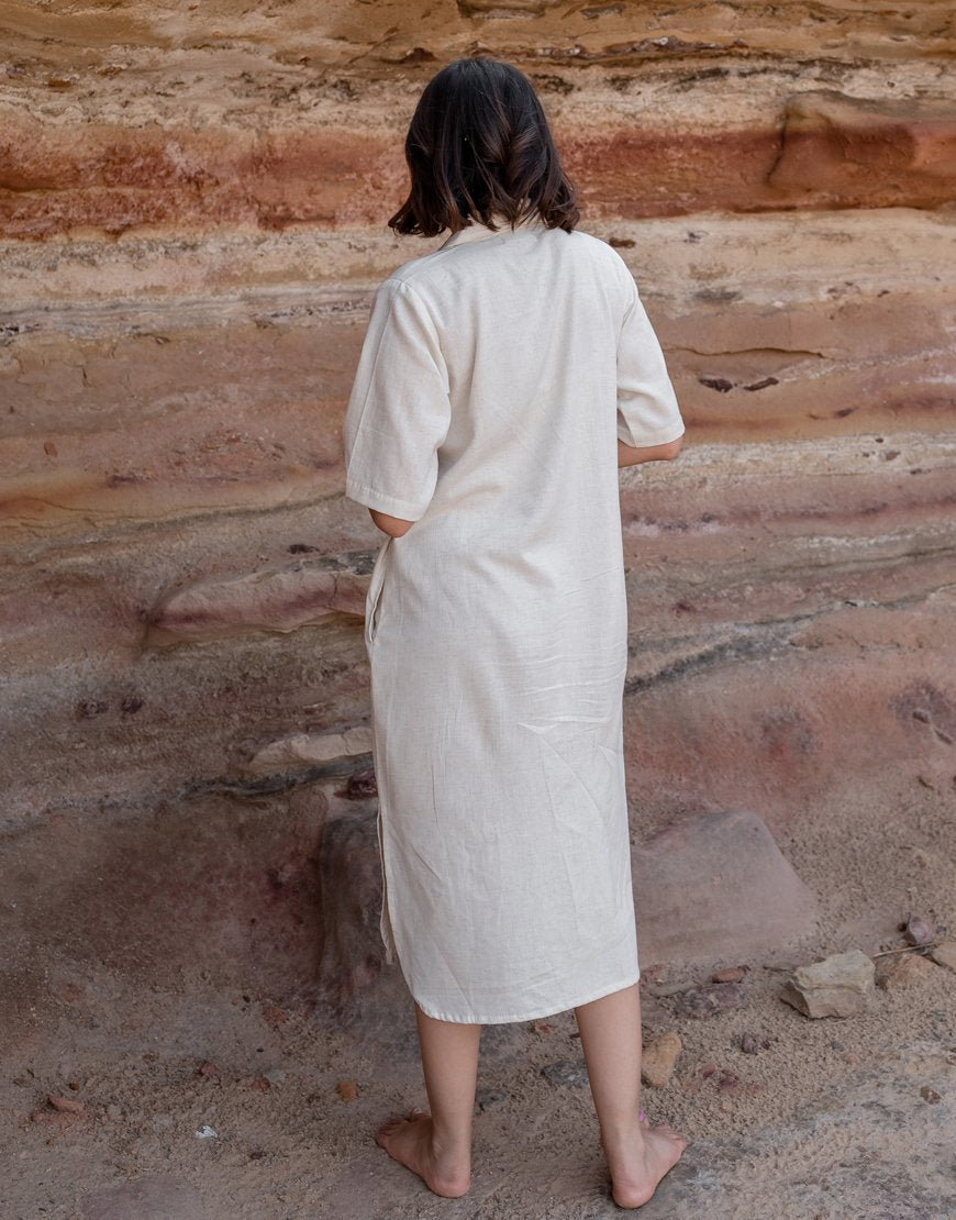 Artsy Khadi Cream Shirt Dress