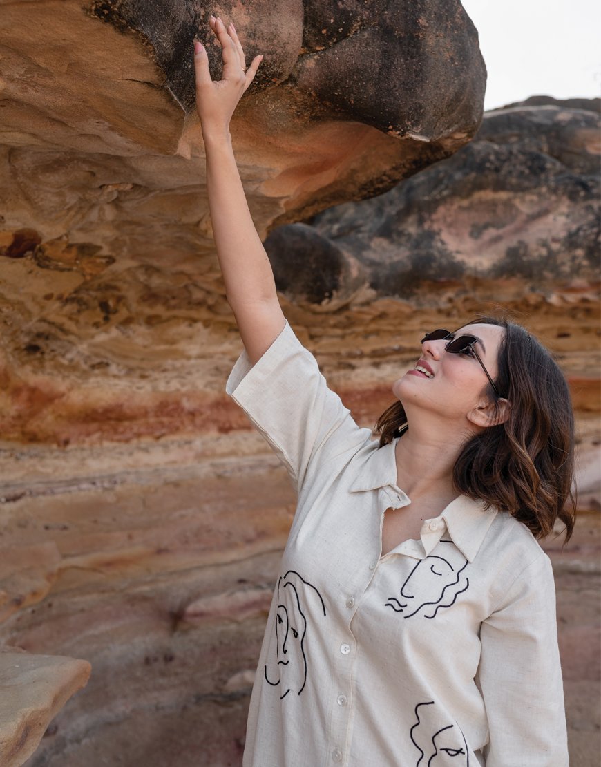 Artsy Khadi Cream Shirt Dress