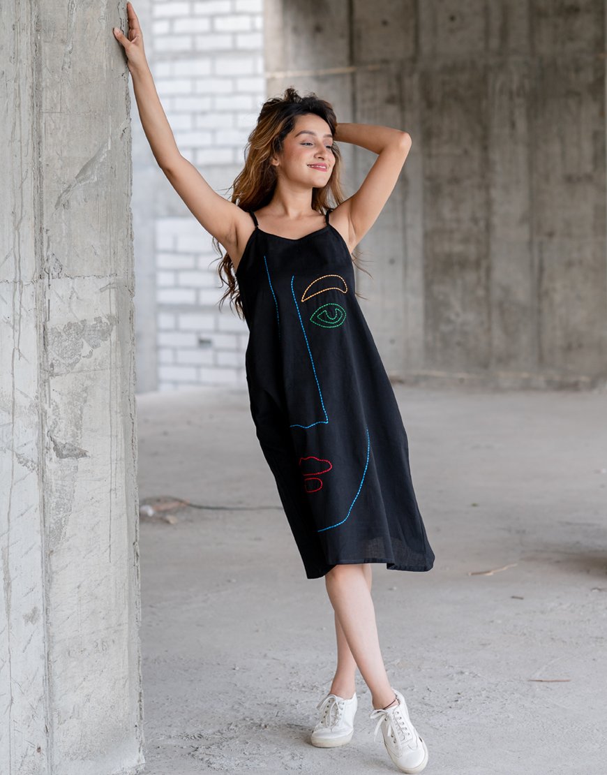 Black Artsy Spaghetti Dress