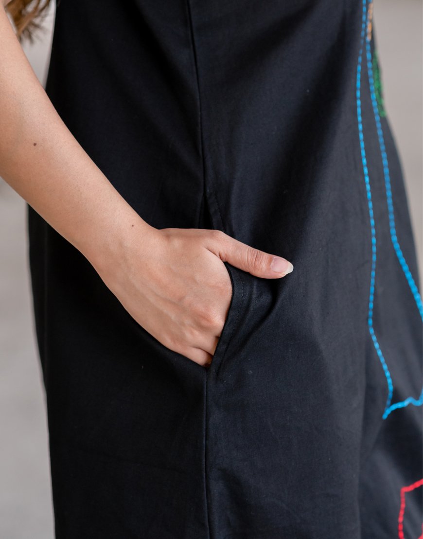 Black Artsy Spaghetti Dress