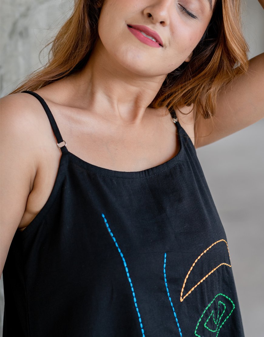 Black Artsy Spaghetti Dress