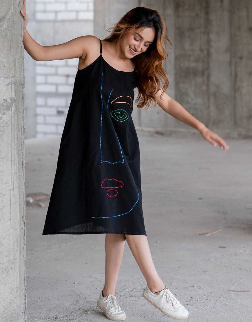 Black Artsy Spaghetti Dress