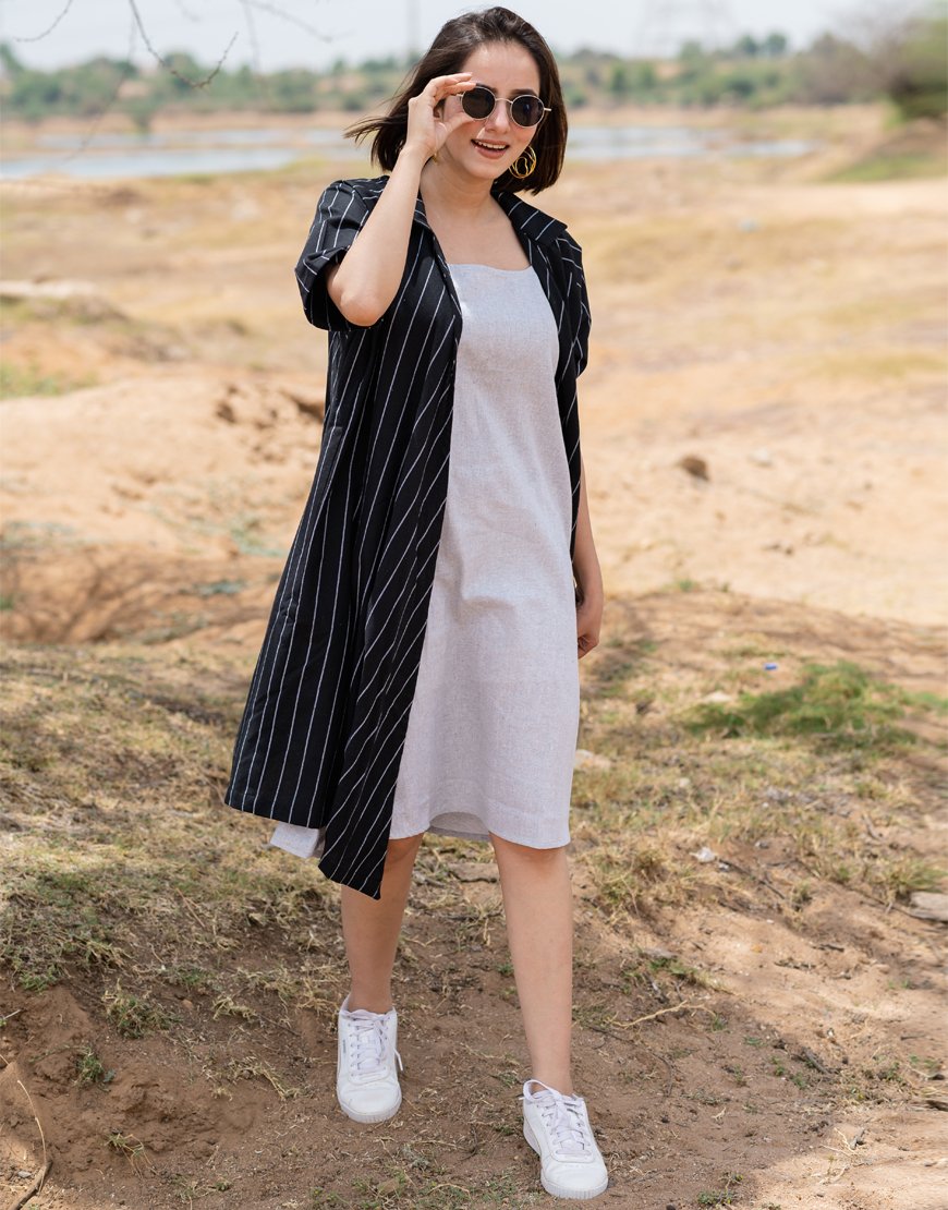 Black embroidered Jacket With Dress