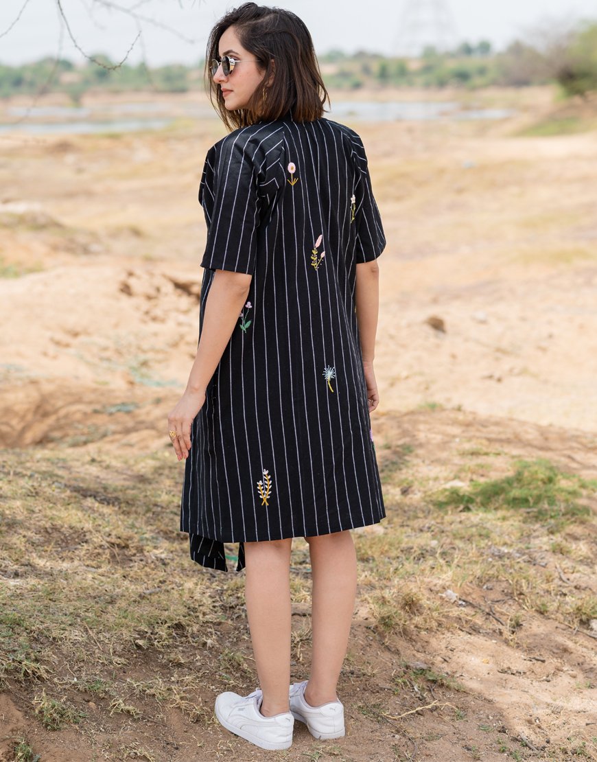Black embroidered Jacket With Dress