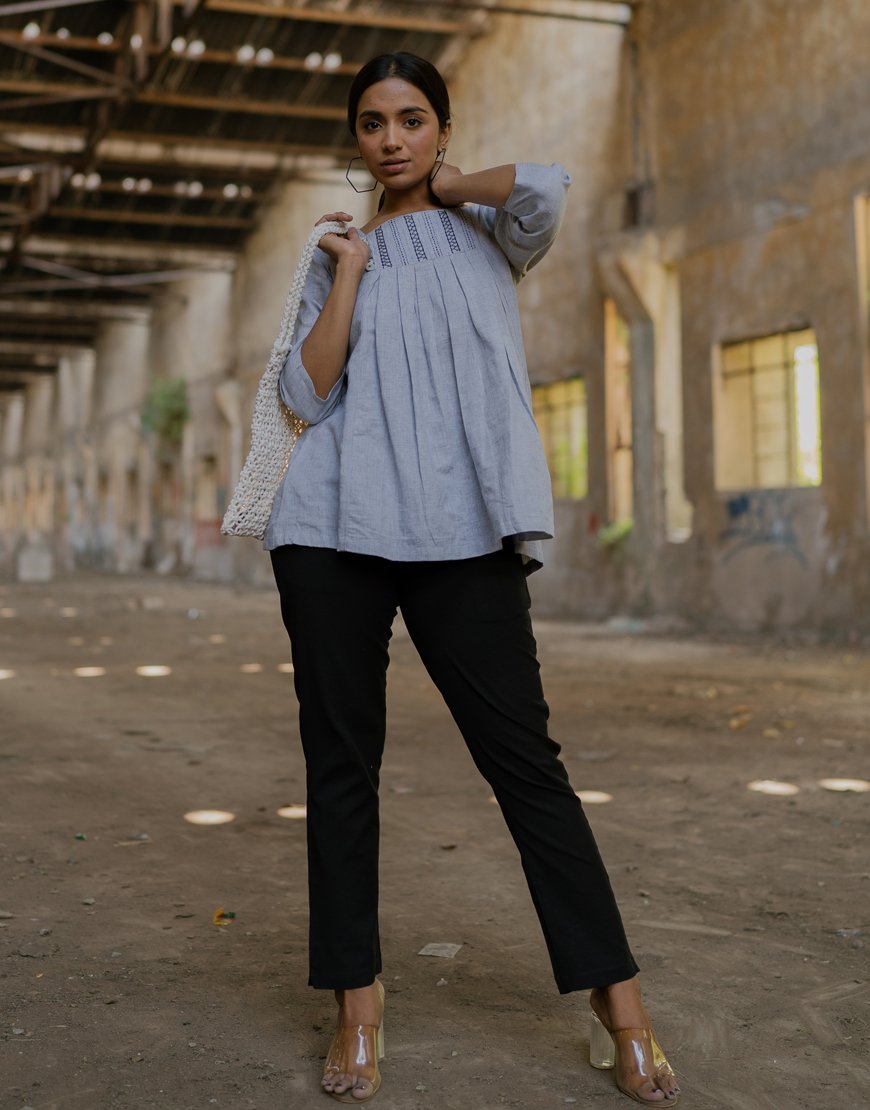 Grey Embriodered Top