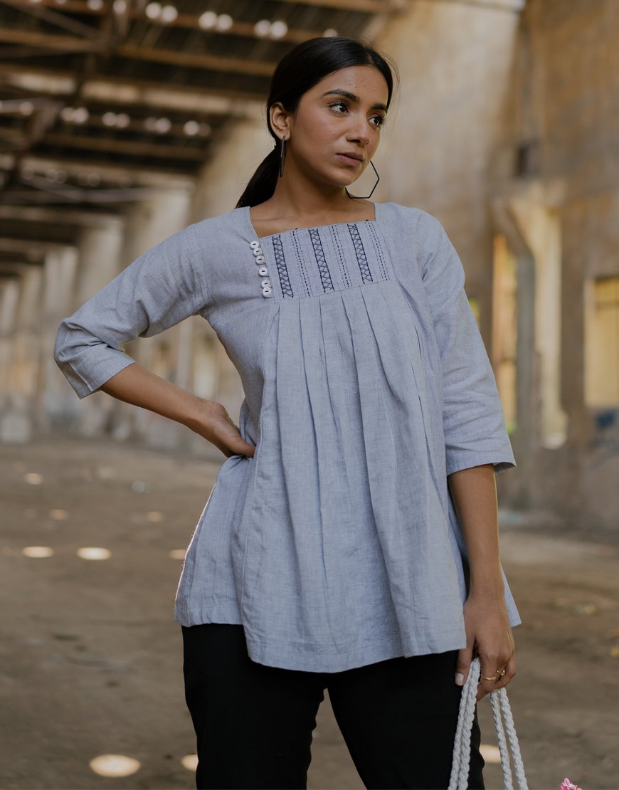 Grey Embriodered Top