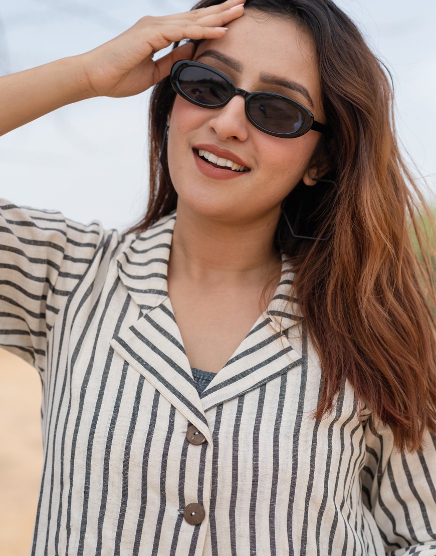 Grey Striped Jacket With Dress