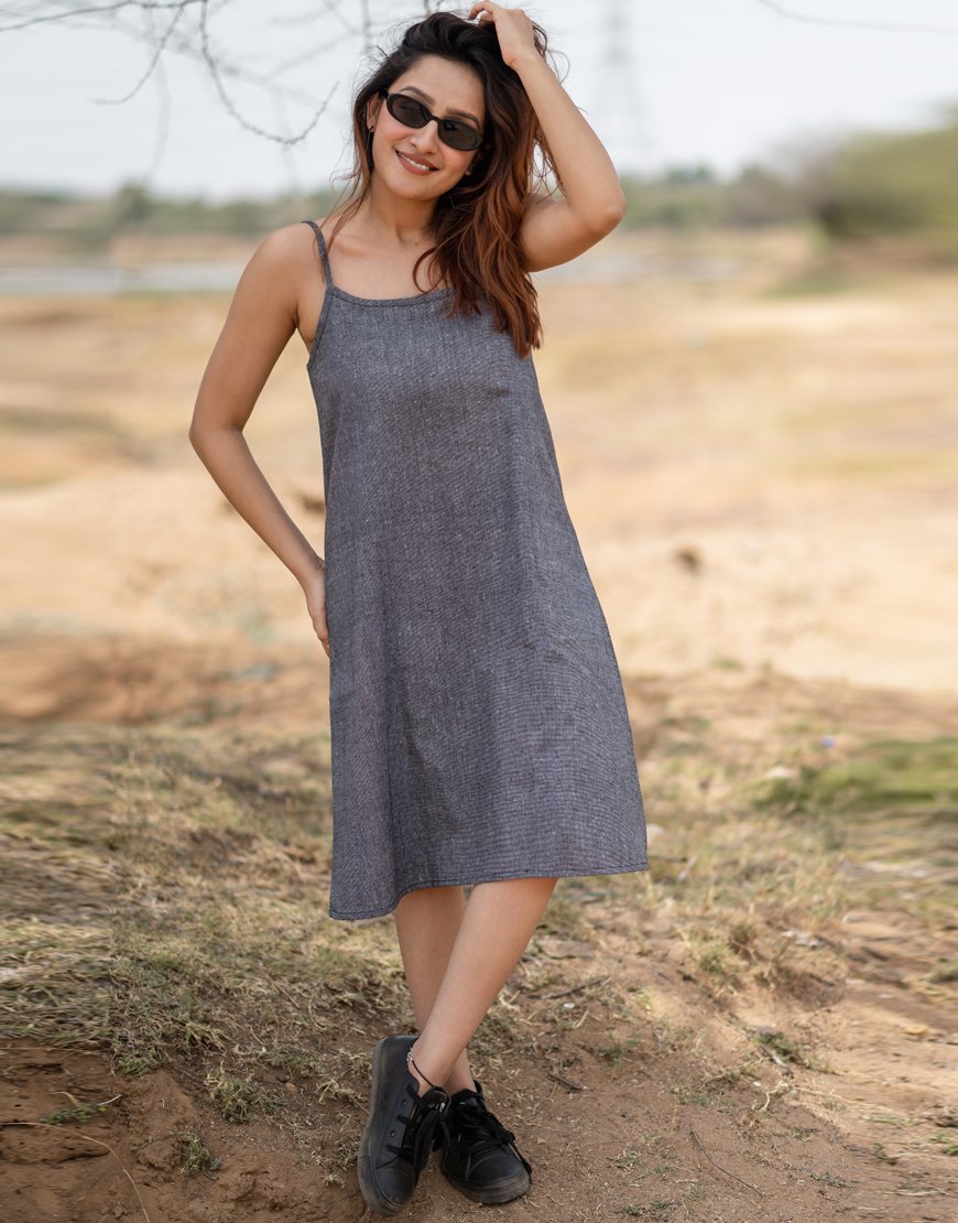 Grey Striped Jacket With Dress