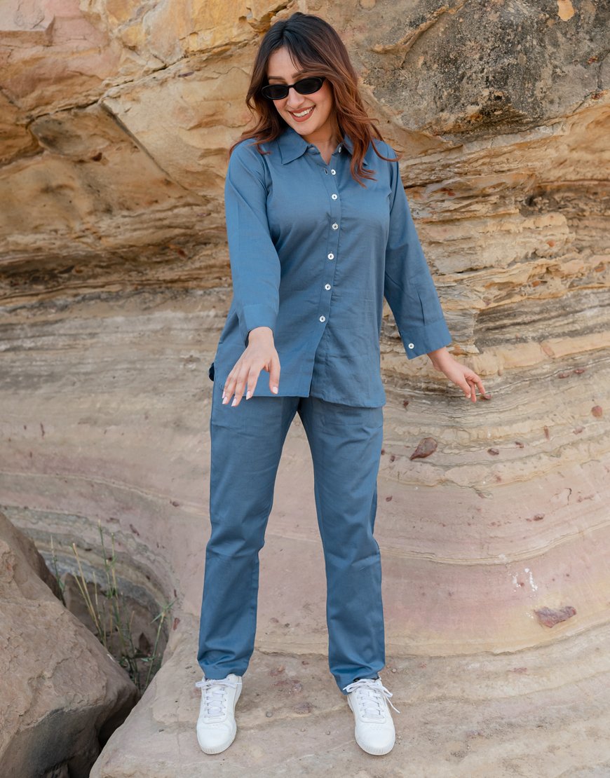 Kashmiri Blue Co-ord Set Pants & Shirt