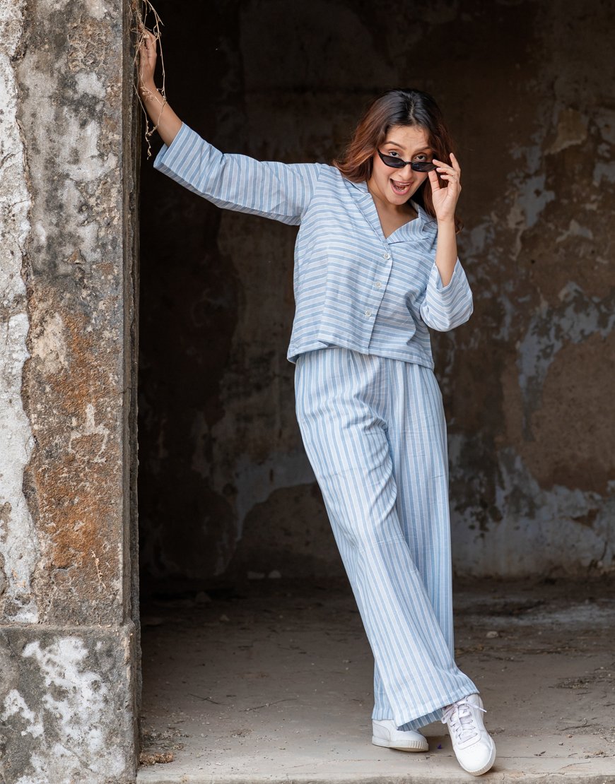 Light Blue Striped Co-ord Set