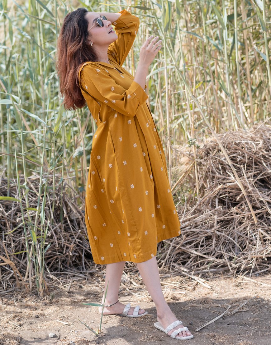 Marigold Yellow Weave Dress