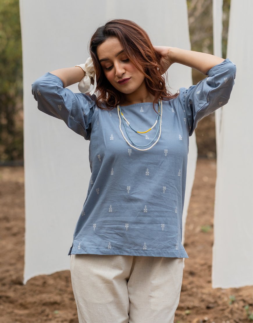 Pastel Blue Weave Top