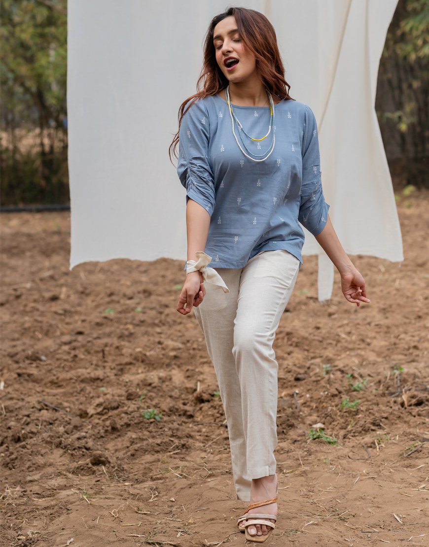 Pastel Blue Weave Top
