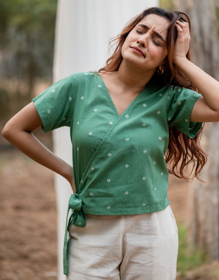 Pista Green Wrap Top