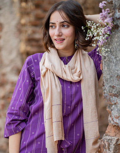 Purple Weave Co-ord Set with Stole