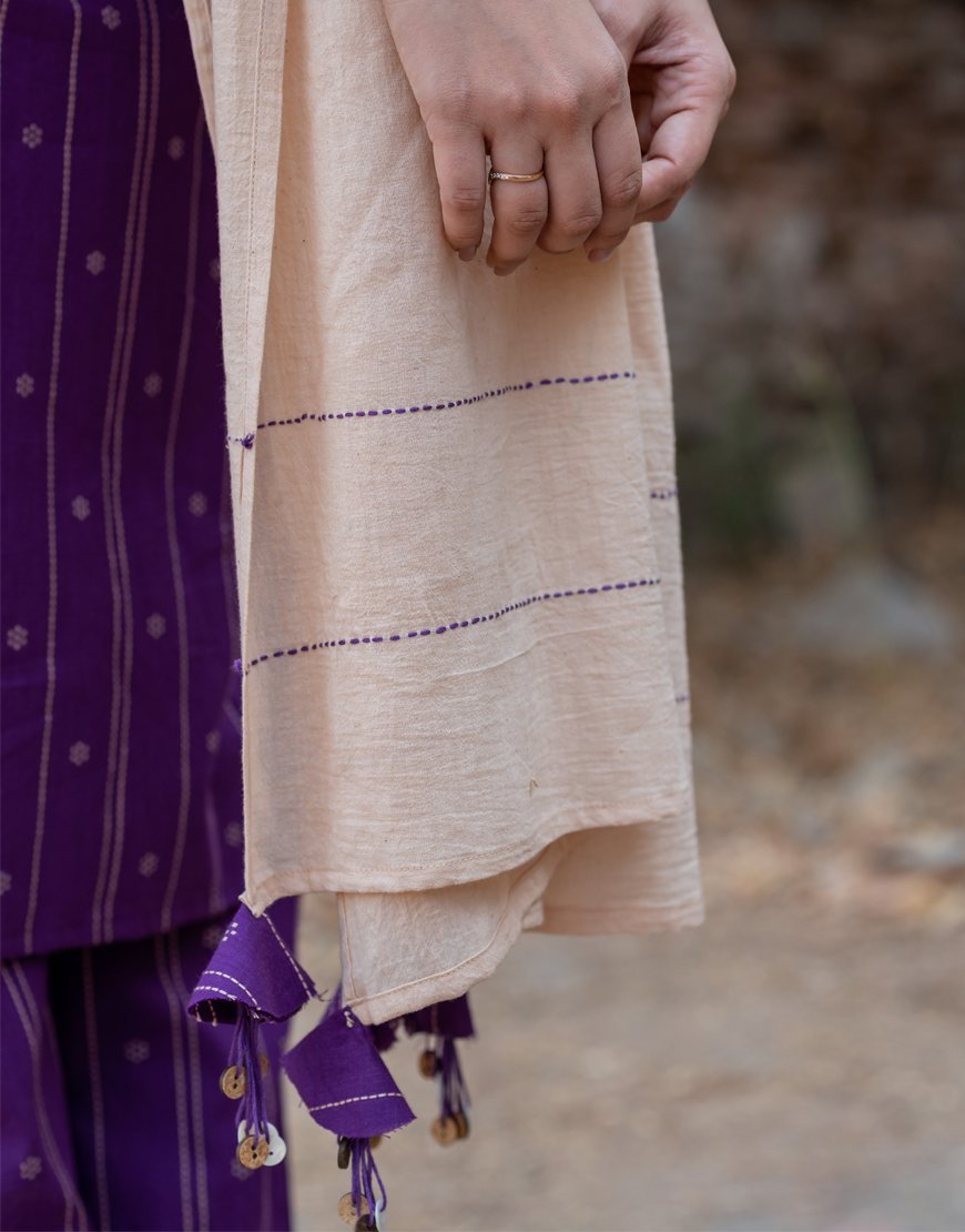 Purple Weave Co-ord Set with Stole