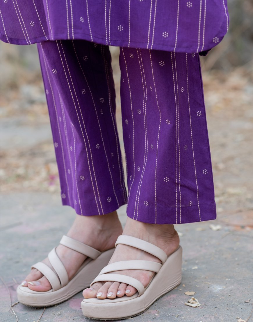 Purple Weave Co-ord Set with Stole