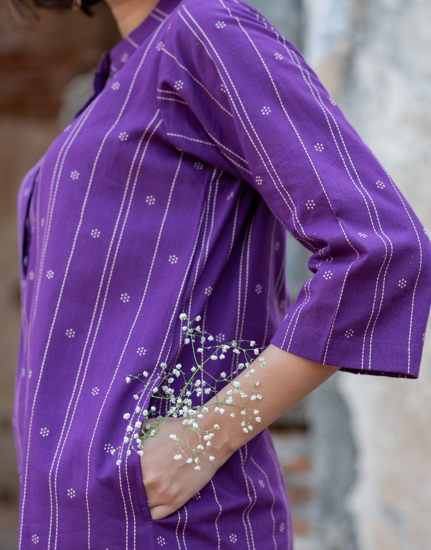 Purple Weave Co-ord Set with Stole