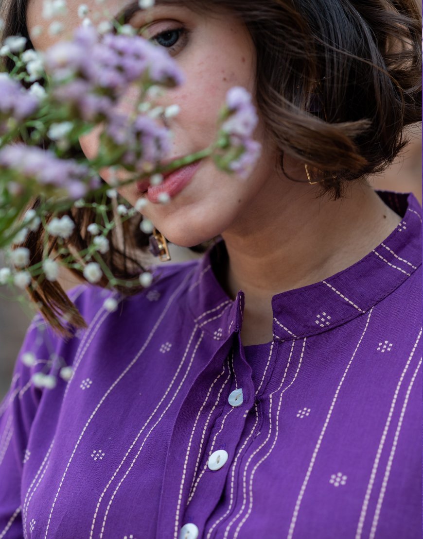 Purple Weave Co-ord Set with Stole