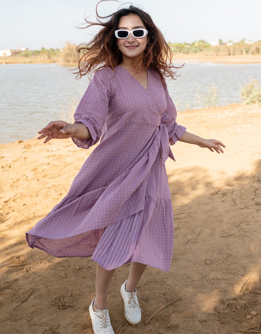 Rose Pink Weave Wrap Dress