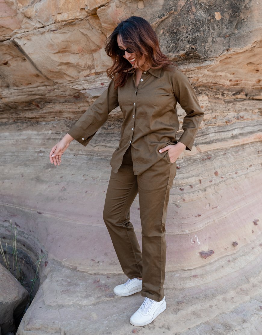 Sage Brown Co-ord Set Pants & Shirt