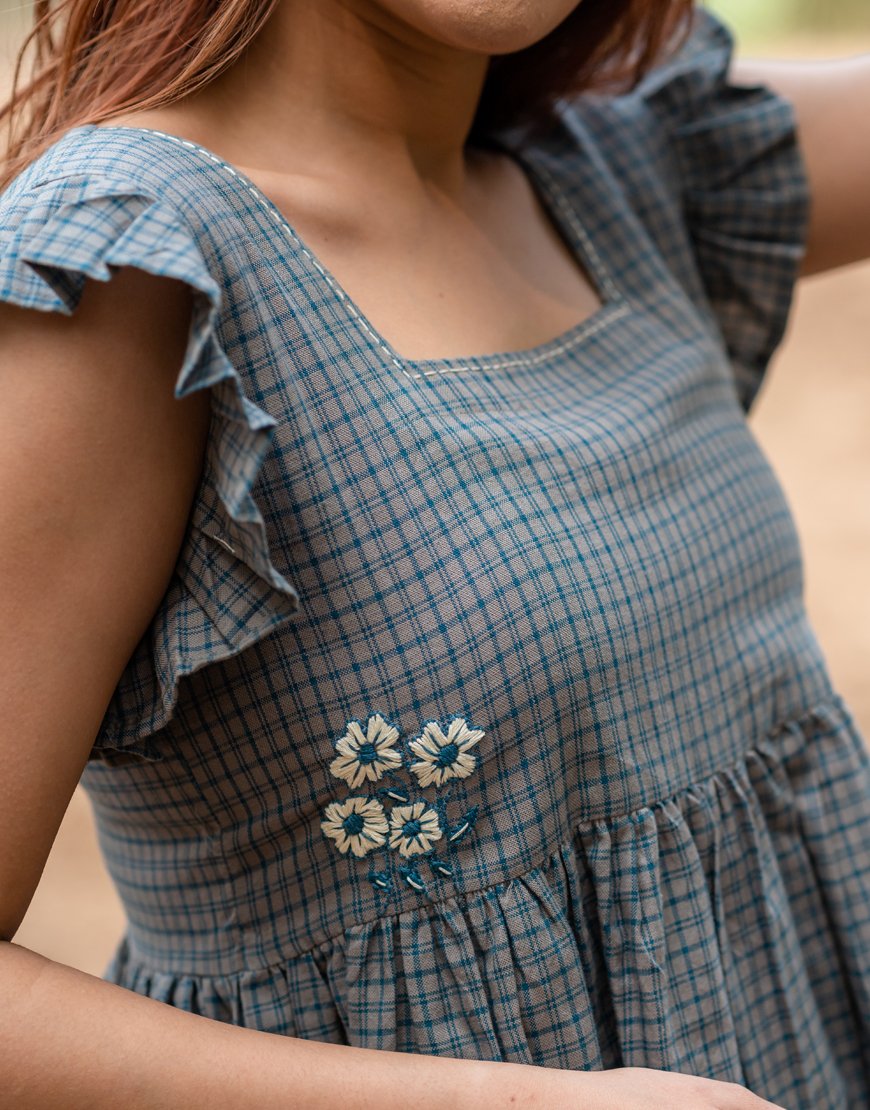 Smoky Blue Checkered Top