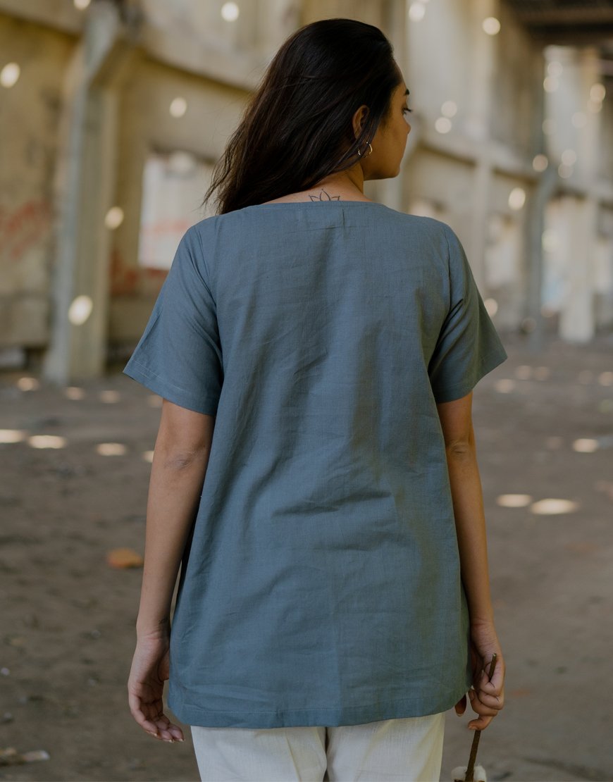 Solid Grey Embroidered Top