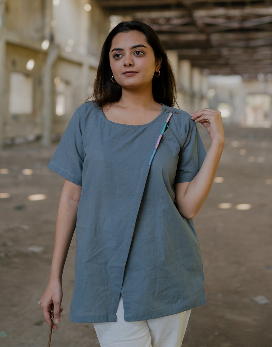 Solid Grey Embroidered Top