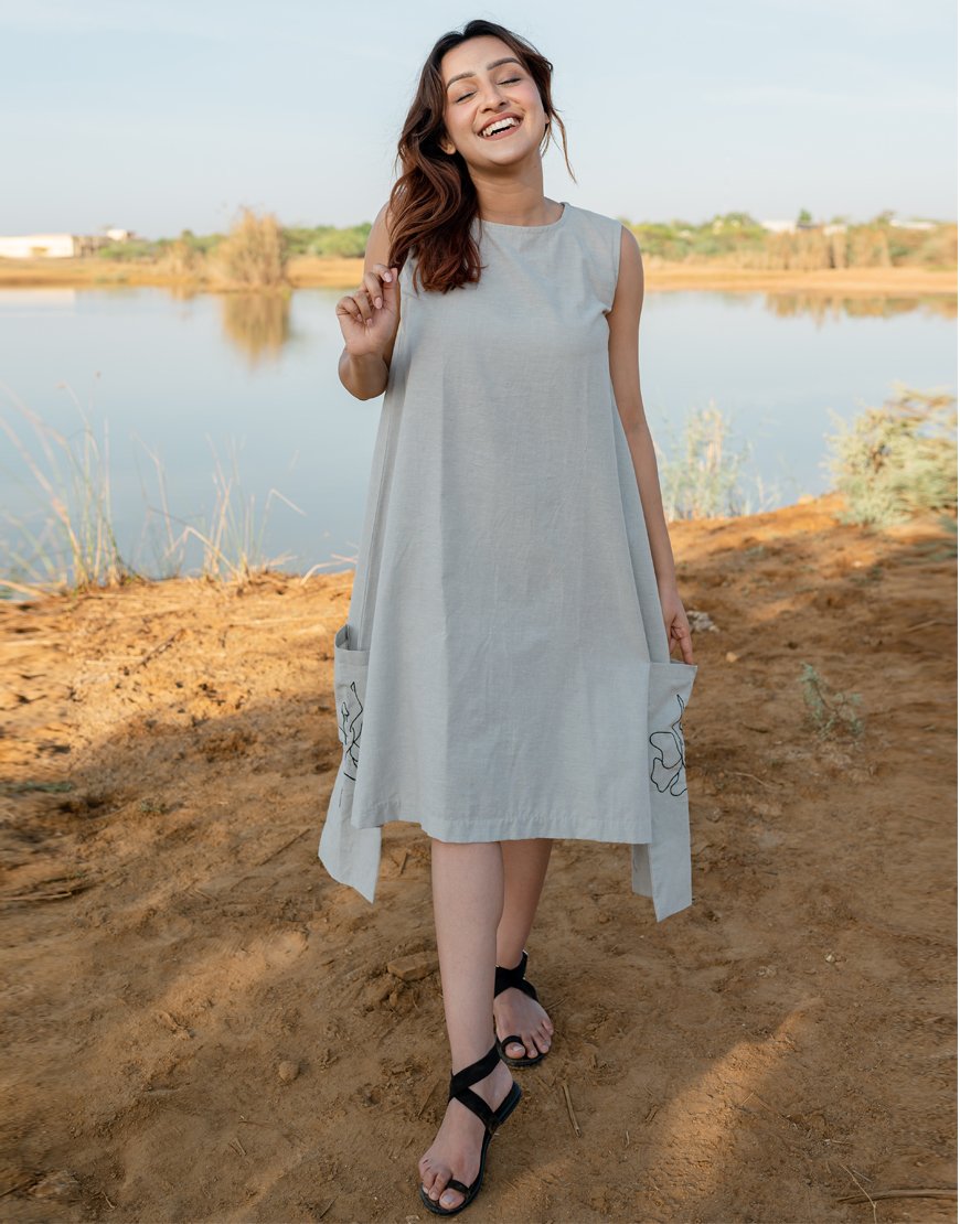 Solid Grey Sleeveless Dress