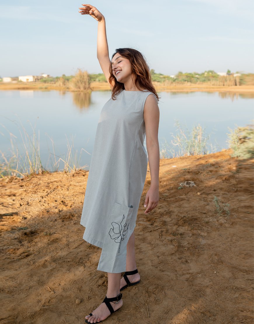 Solid Grey Sleeveless Dress