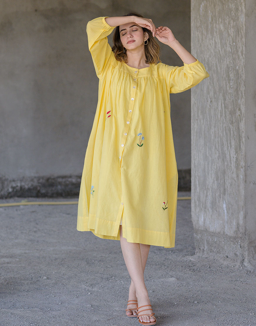 Yellow Breeze Embroidered Dress