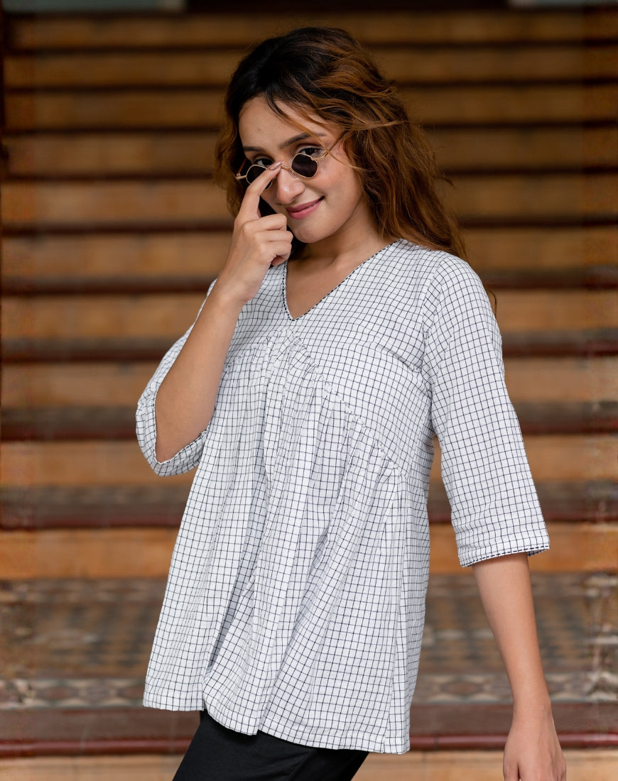 White Checkered Top