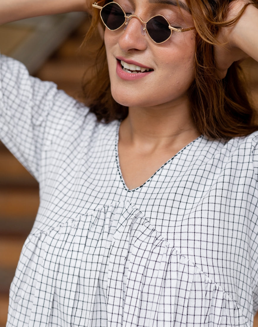 White Checkered Top