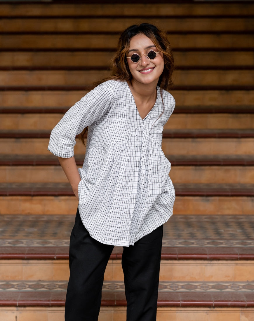 White Checkered Top