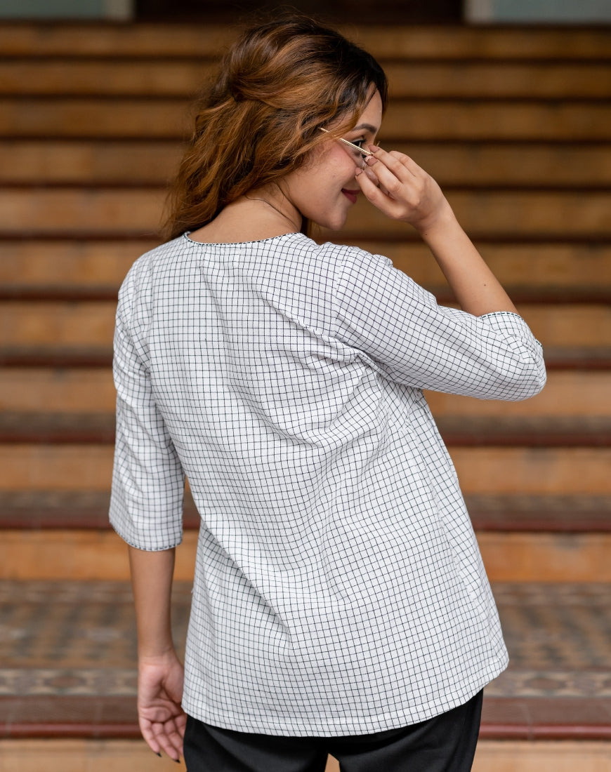White Checkered Top
