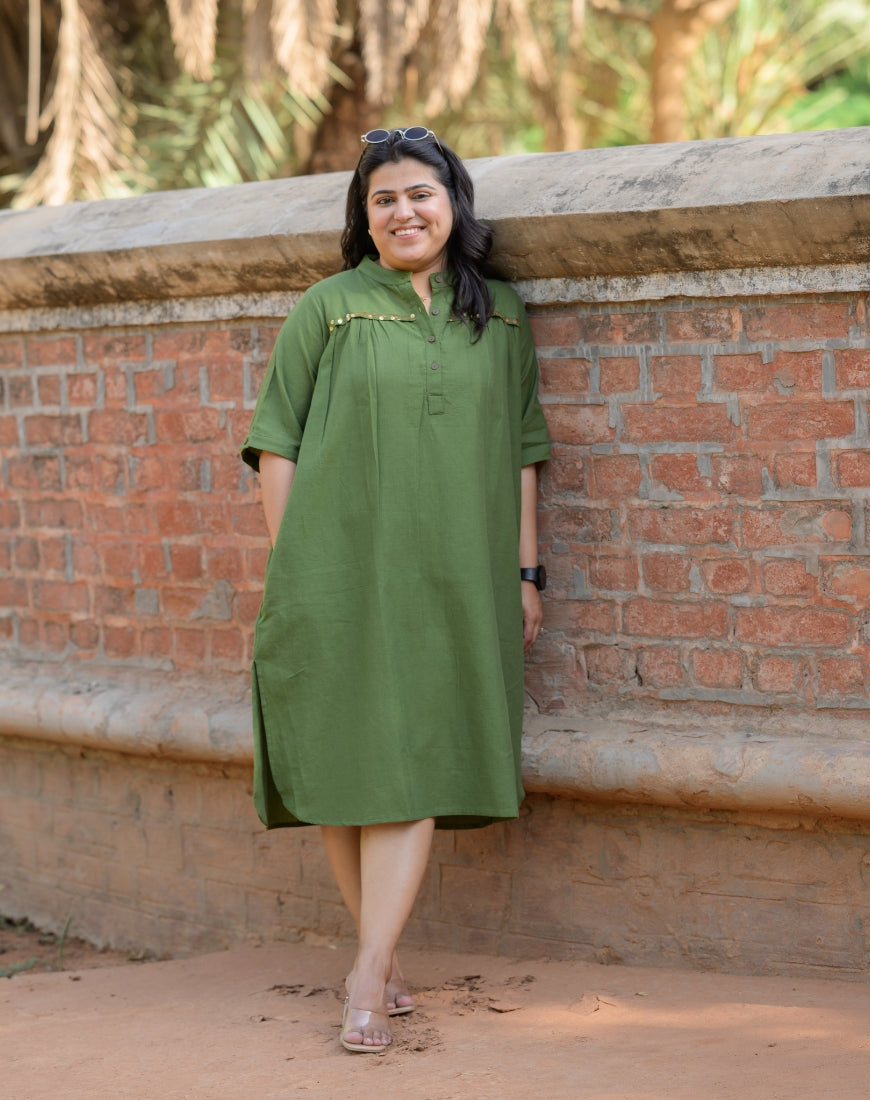 Regal Olive Green Sequin Dress