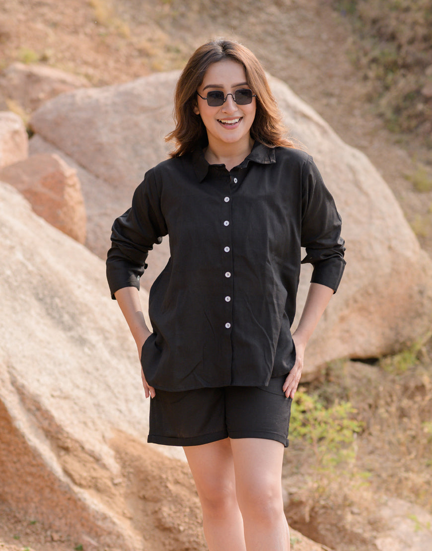 Charcoal Black Shirt & Shorts Co-ord Set