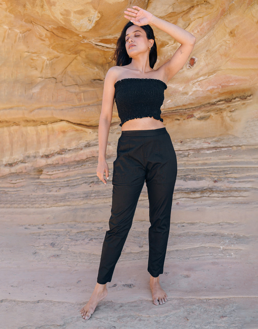 Royal Black Cotton Straight Pants