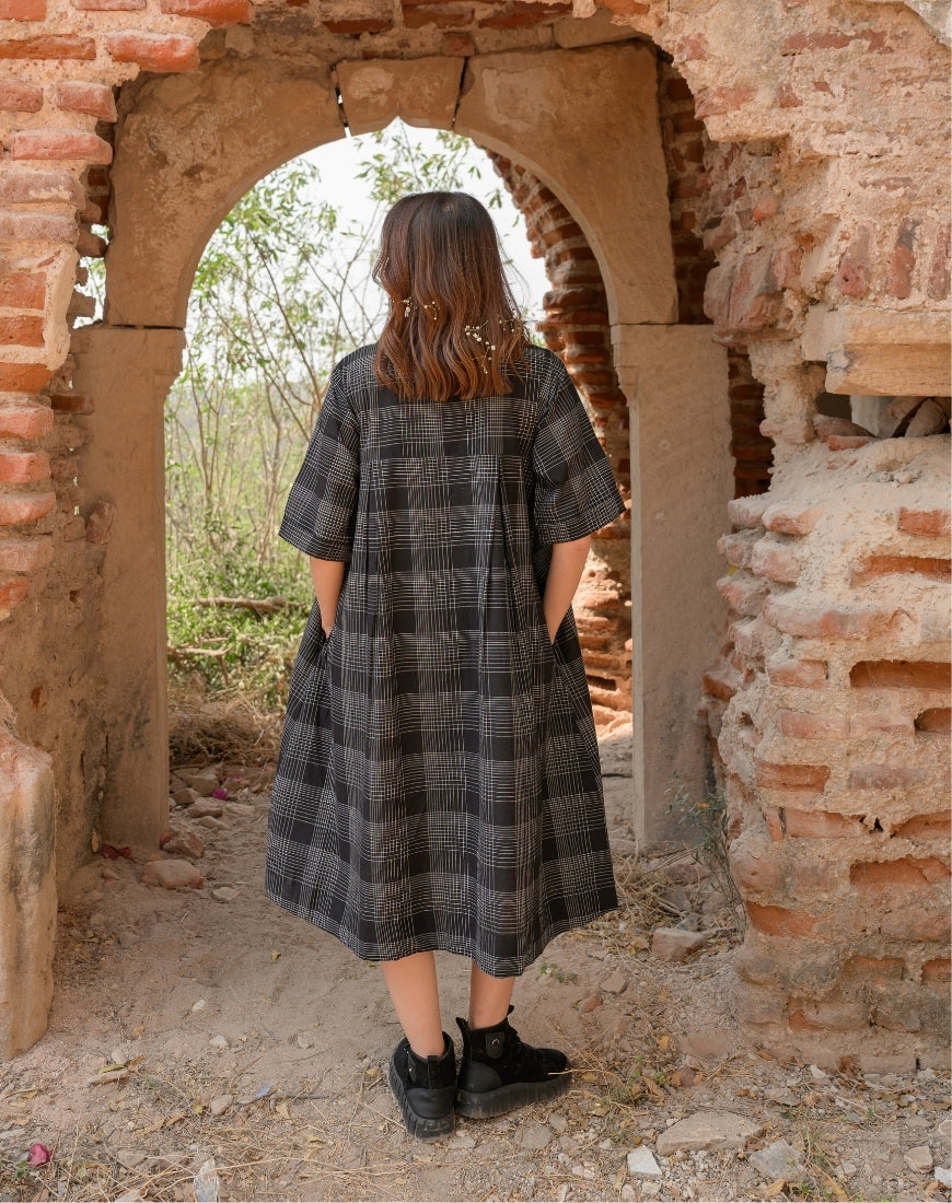brown and black check dress Deep Brown Geometric Satin Kaftan For Women Plus Size 1X-3X main image 0