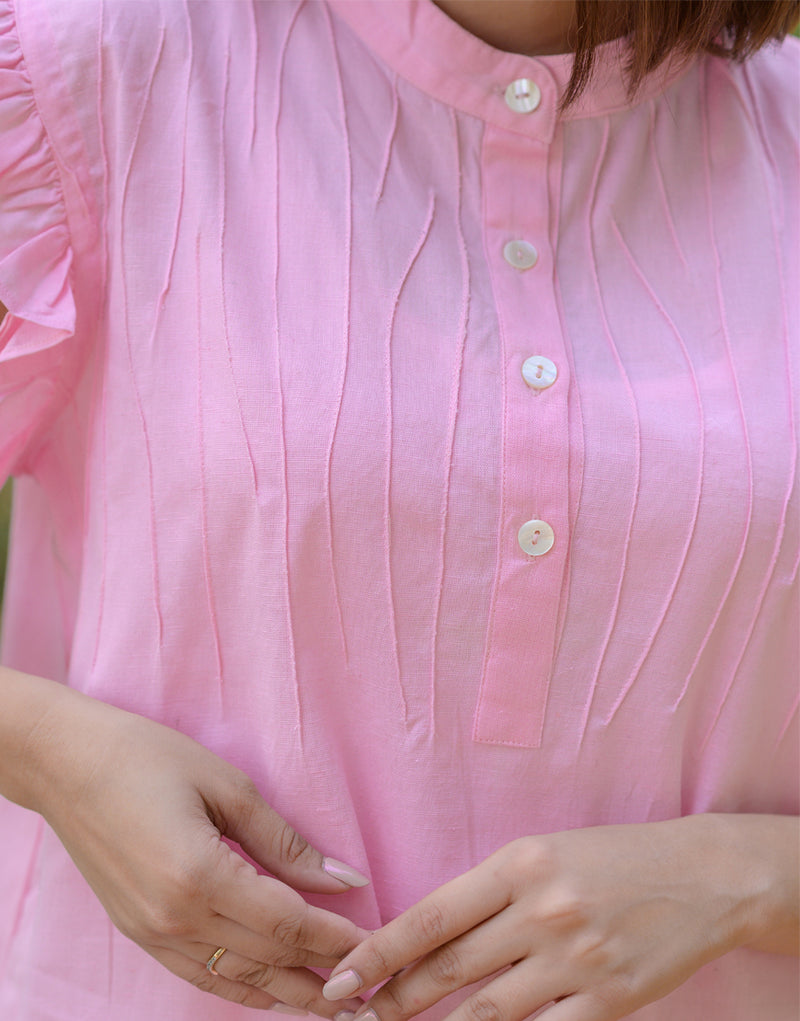 Shop Bubble Pink Ruffle Top Online - B-433-XS